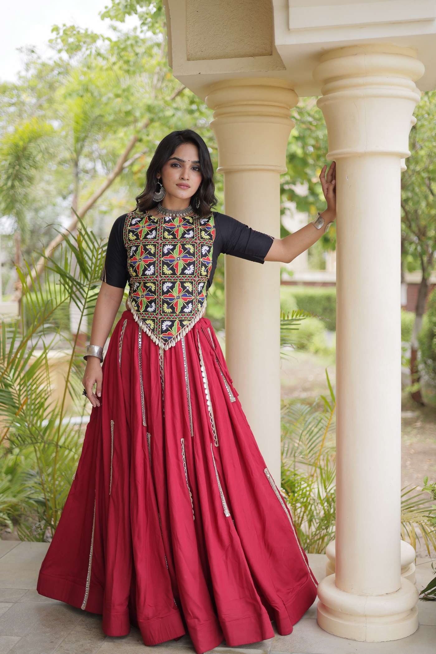 DESIGNER NAVRATRI WEAR RED COTTON LEHENGA LW 7185 B