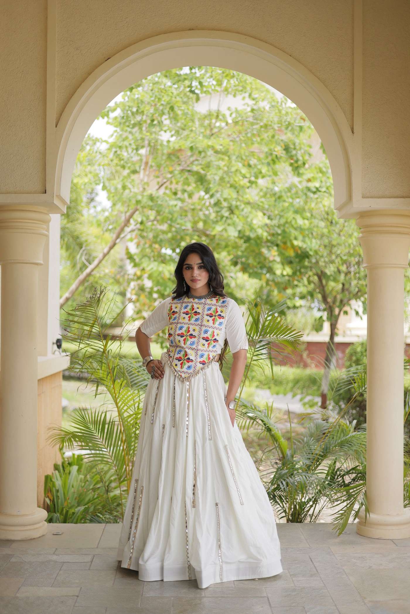 DESIGNER NAVRATRI WEAR WHITE COTTON LEHENGA LW 7185 C