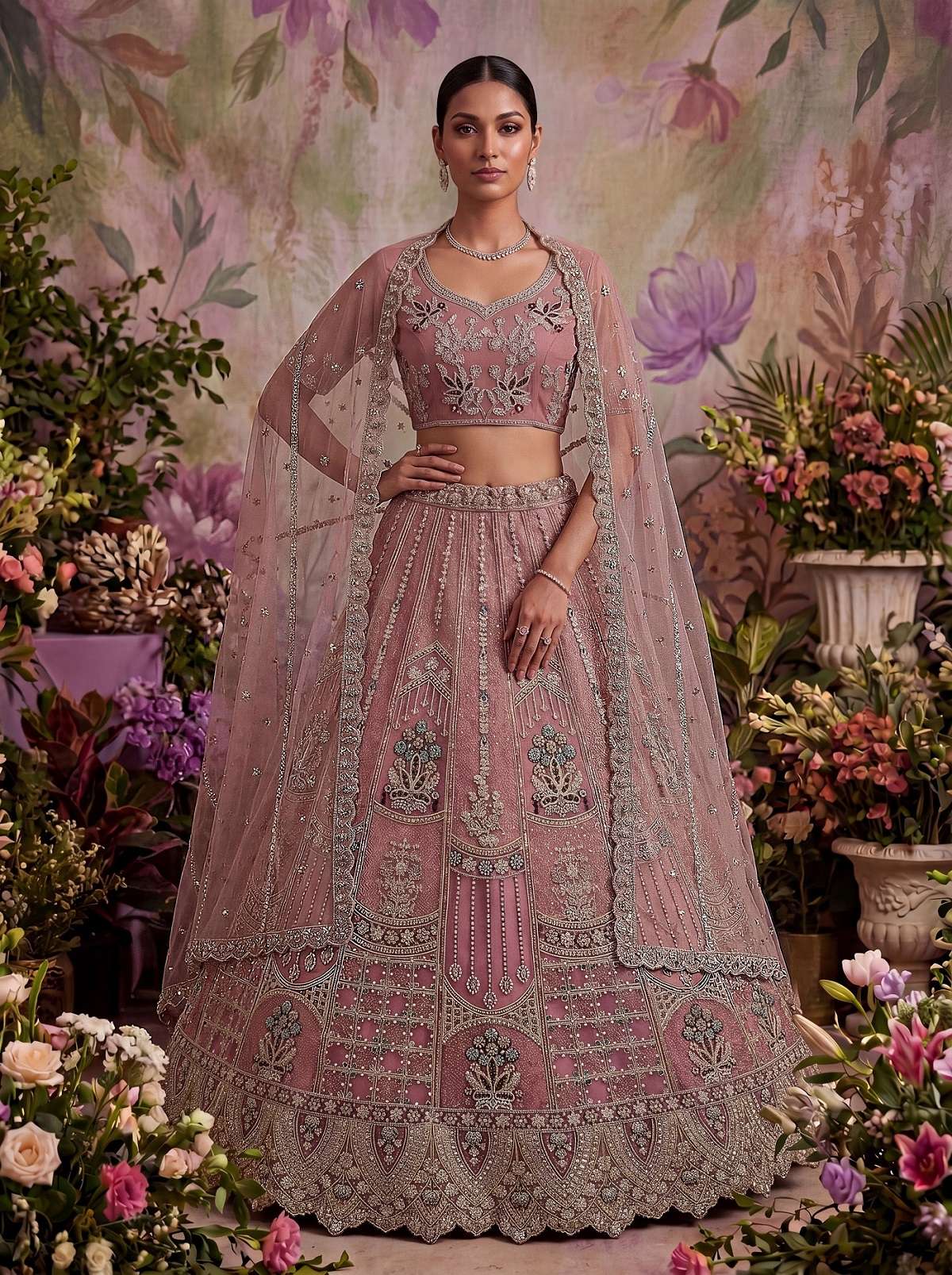 INDIAN DESIGNER BOLLYWOOD WEDDING PARTY WEAR PINK NET FABRIC LEHENGA AT WHOLESALE RATE DERIN SM KB 102