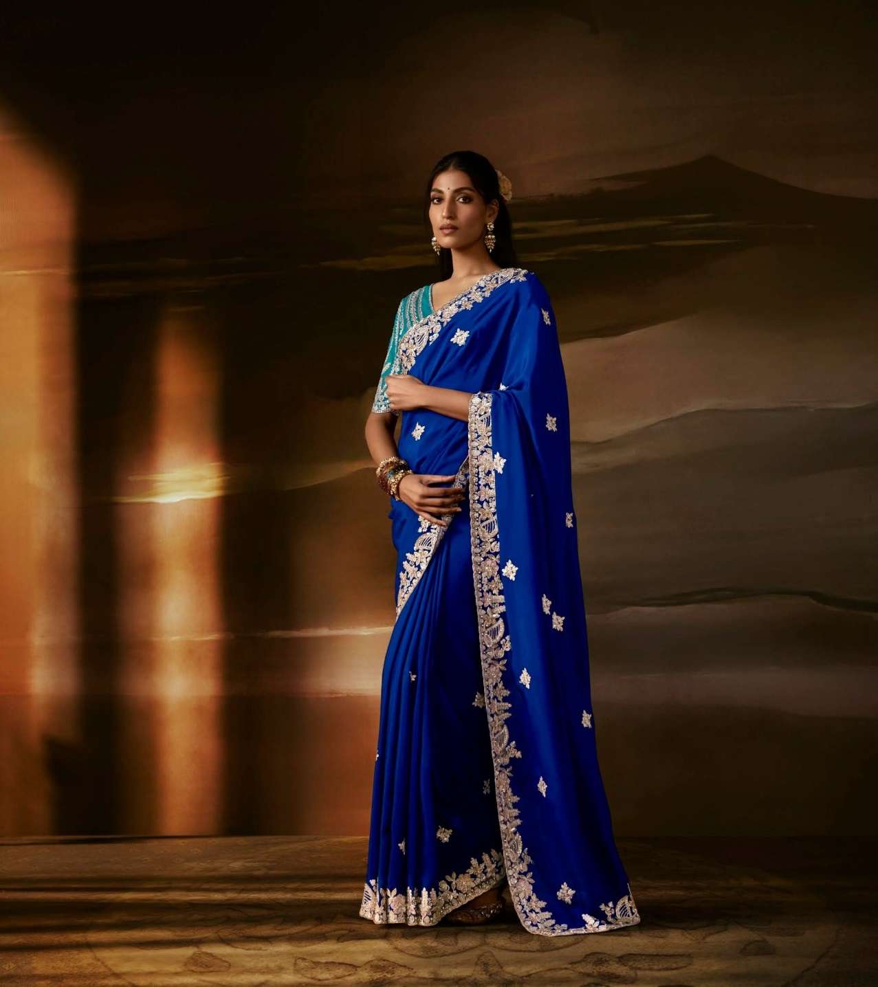 DESIGNER FANCY WEDDING PARTY WEAR ORGANZA SILK BLUE SAREE COLLECTION SM KM 5728
