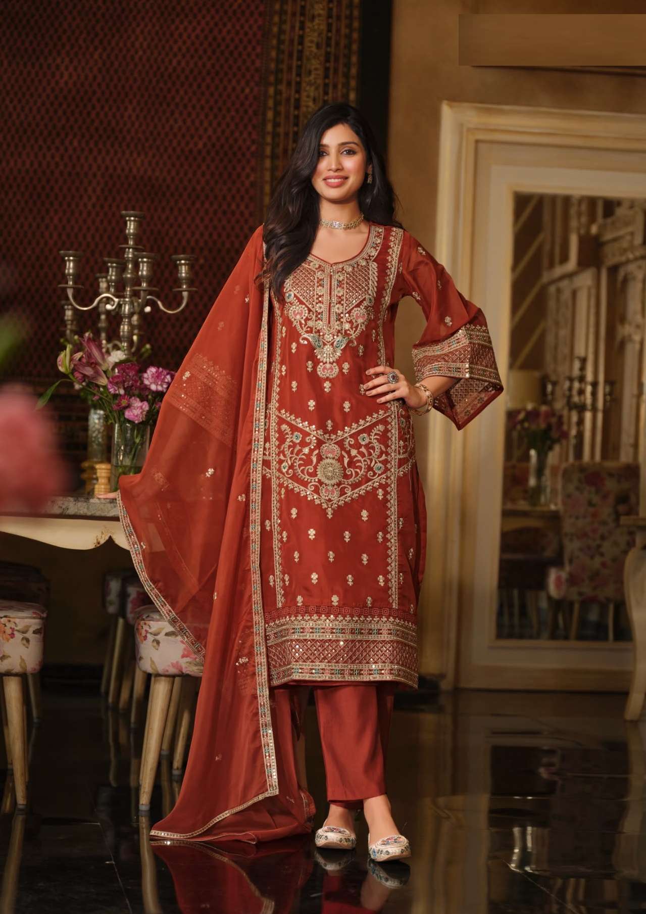 DESIGNER WEDDING PARTY WEAR SOFT ORGANZA RED PAKISTANI SALWAR SUIT EBA DASTUR 2462