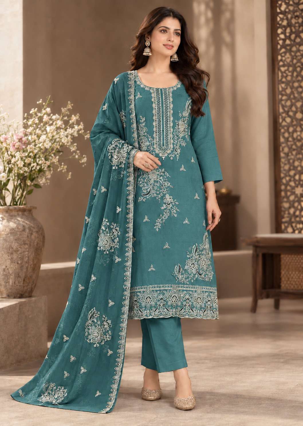 WINTER WEAR DESIGNER WEDDING PARTY WEAR VISCOUSE ORGANZA BLUE PAKISTANI SUIT JG 8102 C