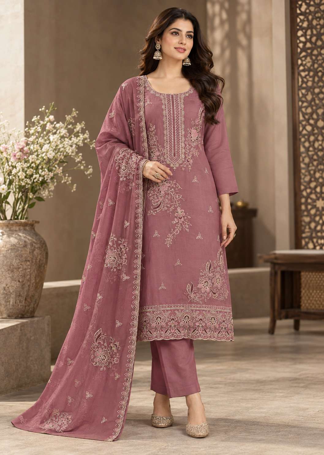 WINTER WEAR DESIGNER WEDDING PARTY WEAR VISCOUSE ORGANZA DEEP PINK PAKISTANI SUIT JG 8102 D